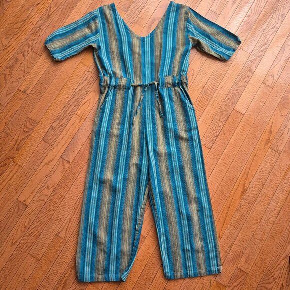 Ark Imports Boho Striped Wide Leg Jumpsuit Nepal Made Adjustable Waist M/L - Picture 1 of 15
